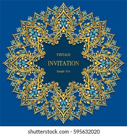 Invitation card templates with gold patterned and crystals color.