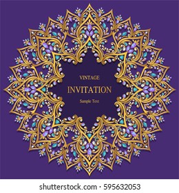 Invitation card templates with gold patterned and crystals color.