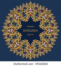 Invitation card templates with gold patterned and crystals color.