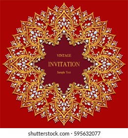 Invitation card templates with gold patterned and crystals color.