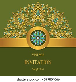 Invitation card templates with gold patterned and crystals color.