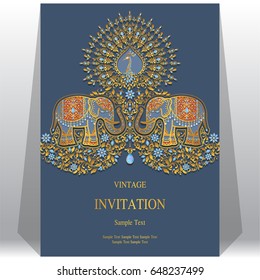 Invitation card templates with gold patterned and crystals on paper color.