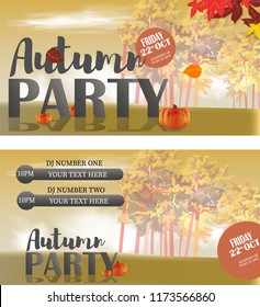 Invitation card templates, invitation card mockup, invitation design, invitation information. Autumn holidays 2018, autumn leaves, Fall months, Fall colors, autumn season,
autumn trees. Vector EPS 10.