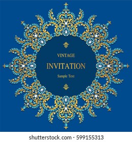 Invitation card templates with patterned and crystals on paper color.