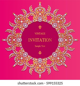 Invitation card templates with patterned and crystals on paper color.