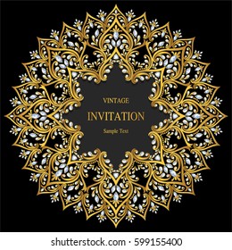 Invitation card templates with patterned and crystals on paper color.
