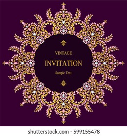 Invitation card templates with patterned and crystals on paper color.