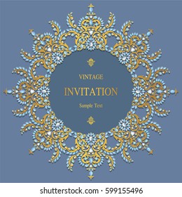 Invitation card templates with patterned and crystals on paper color.