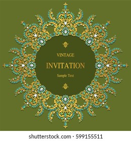 Invitation card templates with patterned and crystals on paper color.