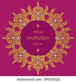 Invitation card templates with patterned and crystals on paper color.