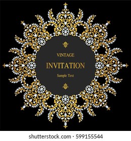 Invitation card templates with patterned and crystals on paper color.