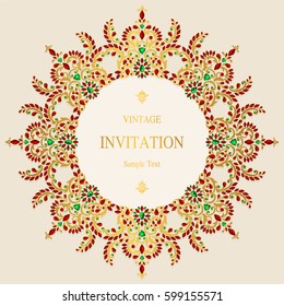 Invitation card templates with patterned and crystals on paper color.