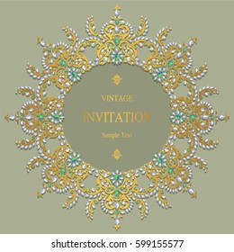 Invitation card templates with patterned and crystals on paper color.