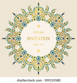 Invitation card templates with patterned and crystals on paper color.