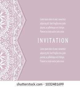 Invitation or Card templates set with lace border, frame element. Decorative openwork filigree art background for Wedding, Valentine's day greeting cards, Birthday Invitations