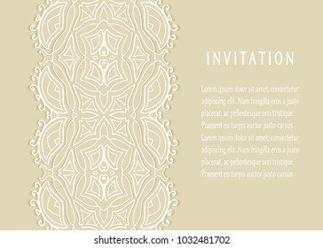 Invitation or Card templates set with lace border, frame element. Decorative openwork filigree art background for Wedding, Valentine's day greeting cards, Birthday Invitations