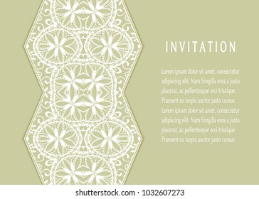 Invitation or Card templates set with lace border, frame element. Decorative openwork filigree art background for Wedding, Valentine's day greeting cards, Birthday Invitations