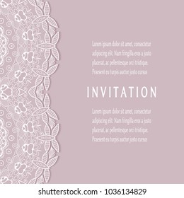 Invitation or Card templates set with lace border, frame element. Decorative openwork filigree art background for Wedding, Valentine's day greeting cards, Birthday Invitations
