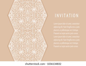 Invitation or Card templates set with lace border, frame element. Decorative openwork filigree art background for Wedding, Valentine's day greeting cards, Birthday Invitations