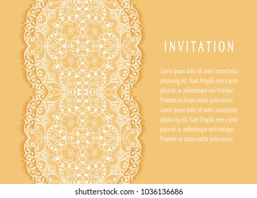 Invitation or Card templates set with lace border, frame element. Decorative openwork filigree art background for Wedding, Valentine's day greeting cards, Birthday Invitations