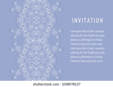 Invitation or Card templates set with lace border, frame element. Decorative openwork filigree art background for Wedding, Valentine's day greeting cards, Birthday Invitations