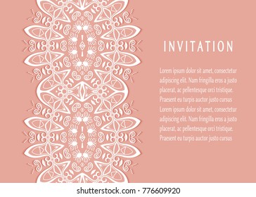 Invitation or Card templates set with lace border, frame element. Decorative openwork filigree art background for Wedding, Valentine's day greeting cards, Birthday Invitations