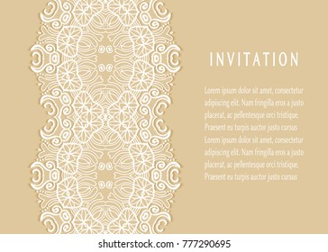 Invitation or Card templates set with lace border, frame element. Decorative openwork filigree art background for Wedding, Valentine's day greeting cards, Birthday Invitations