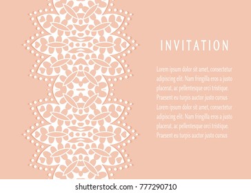 Invitation or Card templates set with lace border, frame element. Decorative openwork filigree art background for Wedding, Valentine's day greeting cards, Birthday Invitations