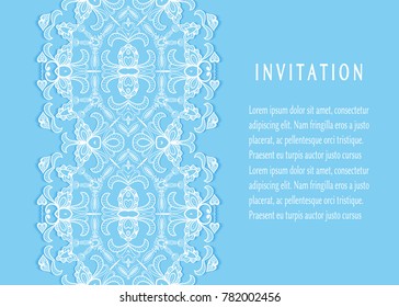 Invitation or Card templates set with lace border, frame element. Decorative openwork filigree art background for Wedding, Valentine's day greeting cards, Birthday Invitations