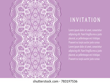 Invitation or Card templates set with lace border, frame element. Decorative openwork filigree art background for Wedding, Valentine's day greeting cards, Birthday Invitations
