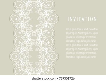 Invitation or Card templates set with lace border, frame element. Decorative openwork filigree art background for Wedding, Valentine's day greeting cards, Birthday Invitations