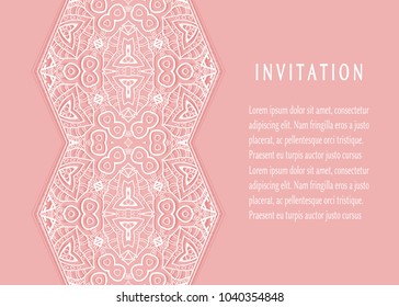 Invitation or Card templates set with lacy border, frame element. Decorative openwork filigree art, lace background for Wedding, Valentine's day greeting cards, Birthday Invitations