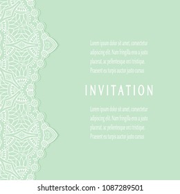 Invitation or Card templates set with lacy border, frame element. Decorative openwork filigree art, lace background for Wedding, Valentine's day greeting cards, Birthday Invitations