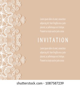 Invitation or Card templates set with lacy border, frame element. Decorative openwork filigree art, lace background for Wedding, Valentine's day greeting cards, Birthday Invitations