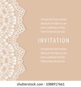 Invitation or Card templates set with lacy border, frame element. Decorative openwork filigree art, lace background for Wedding, Valentine's day greeting cards, Birthday Invitations
