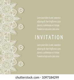 Invitation or Card templates set with lacy border, frame element. Decorative openwork filigree art, lace background for Wedding, Valentine's day greeting cards, Birthday Invitations