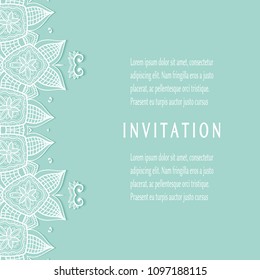 Invitation or Card templates set with lacy border, frame element. Decorative openwork filigree art, lace background for Wedding, Valentine's day greeting cards, Birthday Invitations