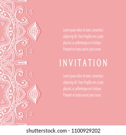 Invitation or Card templates set with lacy border, frame element. Decorative openwork filigree art, lace background for Wedding, Valentine's day greeting cards, Birthday Invitations