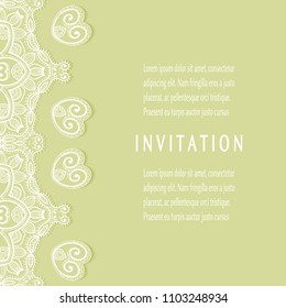 Invitation or Card templates set with lacy border, frame element. Decorative openwork filigree art, lace background for Wedding, Valentine's day greeting cards, Birthday Invitations