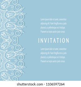 Invitation or Card templates set with lacy border, frame element. Decorative openwork filigree art, lace background for Wedding, Valentine's day greeting cards, Birthday Invitations