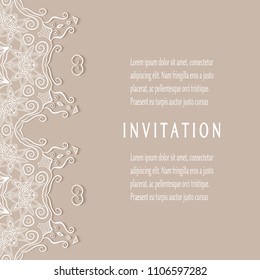 Invitation or Card templates set with lacy border, frame element. Decorative openwork filigree art, lace background for Wedding, Valentine's day greeting cards, Birthday Invitations
