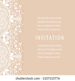 Invitation or Card templates set with lacy border, frame element. Decorative openwork filigree art, lace background for Wedding, Valentine's day greeting cards, Birthday Invitations