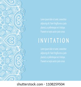 Invitation or Card templates set with lacy border, frame element. Decorative openwork filigree art, lace background for Wedding, Valentine's day greeting cards, Birthday Invitations