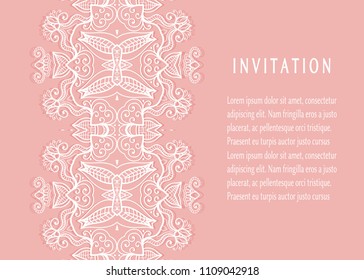Invitation or Card templates set with lacy border, frame element. Decorative openwork filigree art, lace background for Wedding, Valentine's day greeting cards, Birthday Invitations