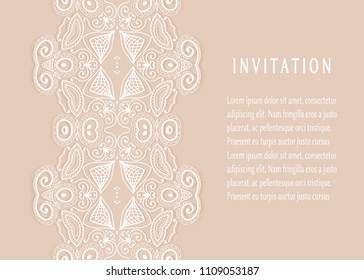 Invitation or Card templates set with lacy border, frame element. Decorative openwork filigree art, lace background for Wedding, Valentine's day greeting cards, Birthday Invitations