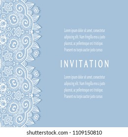 Invitation or Card templates set with lacy border, frame element. Decorative openwork filigree art, lace background for Wedding, Valentine's day greeting cards, Birthday Invitations