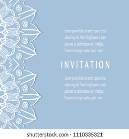 Invitation or Card templates set with lacy border, frame element. Decorative openwork filigree art, lace background for Wedding, Valentine's day greeting cards, Birthday Invitations