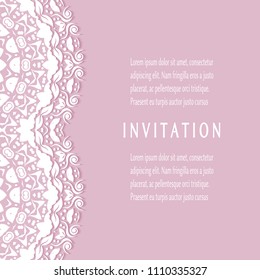 Invitation or Card templates set with lacy border, frame element. Decorative openwork filigree art, lace background for Wedding, Valentine's day greeting cards, Birthday Invitations