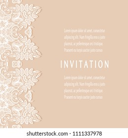 Invitation or Card templates set with lacy border, frame element. Decorative openwork filigree art, lace background for Wedding, Valentine's day greeting cards, Birthday Invitations