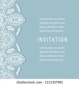 Invitation or Card templates set with lacy border, frame element. Decorative openwork filigree art, lace background for Wedding, Valentine's day greeting cards, Birthday Invitations